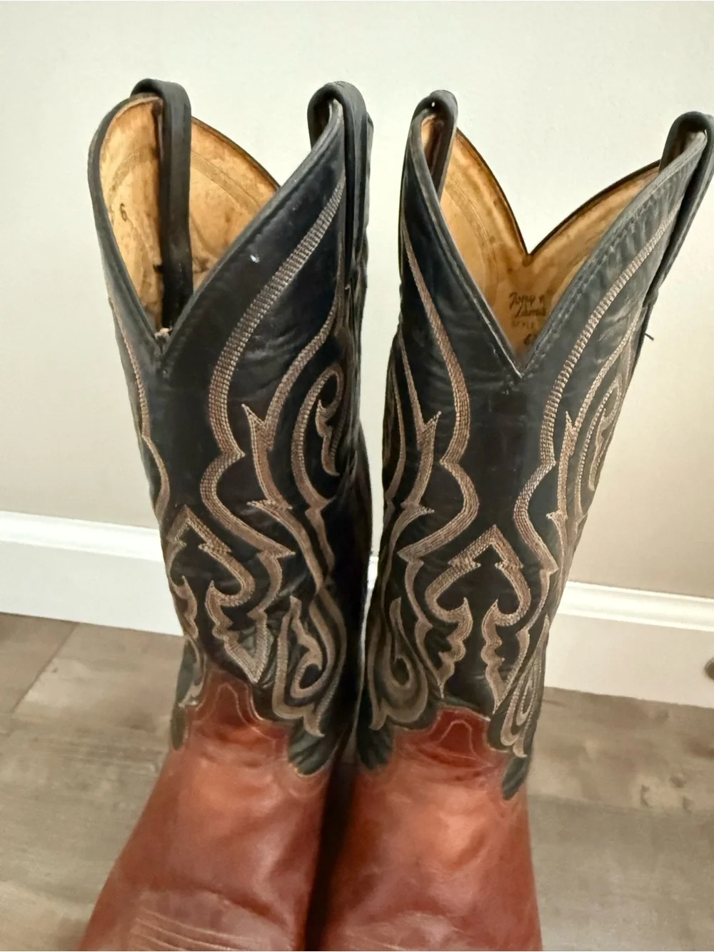 Tony Lama Cowboy Boots Men 9 Leather Style 6350 Brown Black READ Western